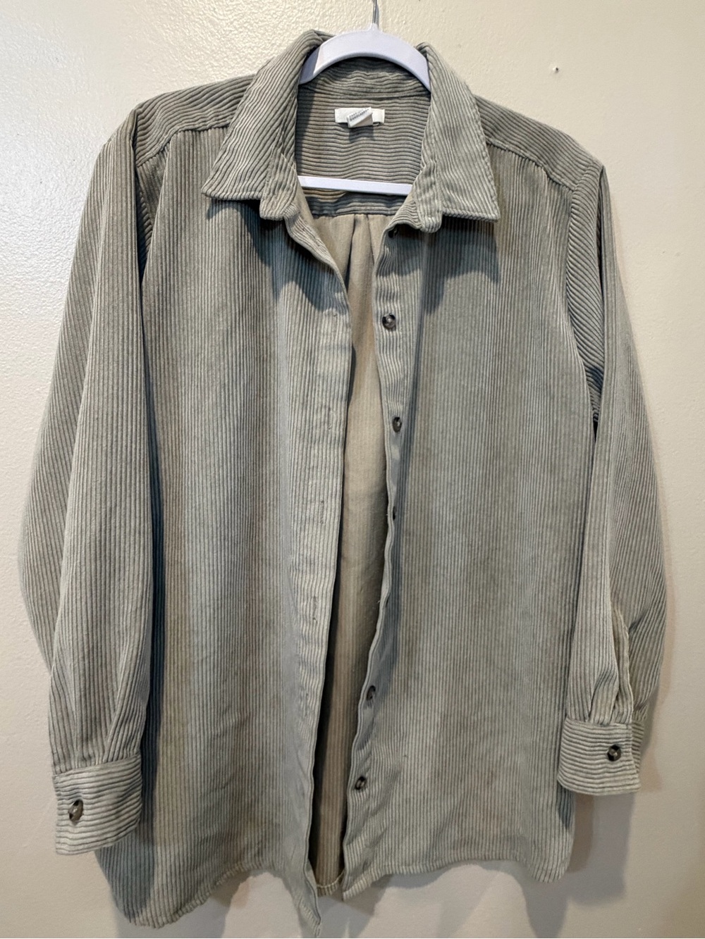 H&M Corduroy Button-Down Shirt in Sage Green